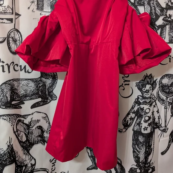 DO+BE Red Mini Dress with Rosette Puff Sleeves - Picture 3 of 5